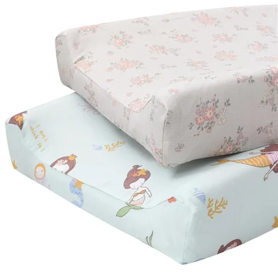 Printed Muslin Changing Pad Cover by Owlowla, Gray Floral and Mermaid