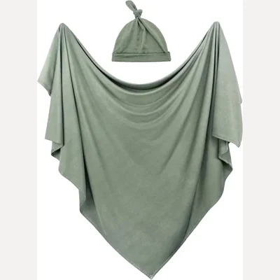 Large Swaddle Blanket and Hat Set by Owlowla, Olive