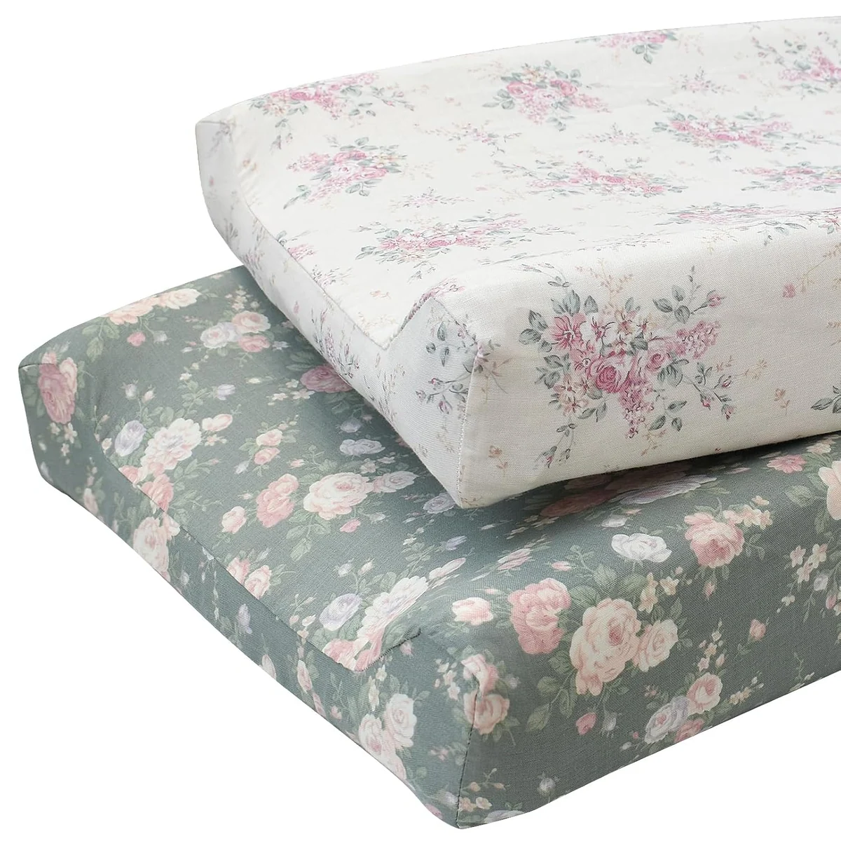 Printed Muslin Changing Pad Cover by Owlowla, Cream and Olive Floral