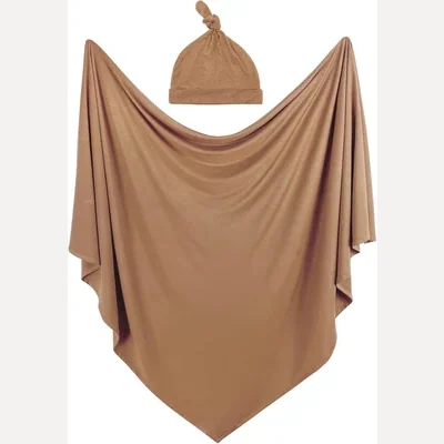 Large Swaddle Blanket and Hat Set by Owlowla, Mustard