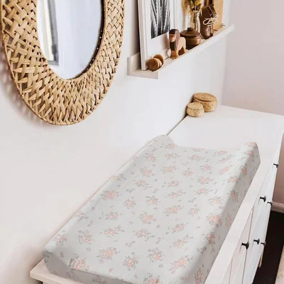 Printed Muslin Changing Pad Cover by Owlowla, Gray Floral and Mermaid