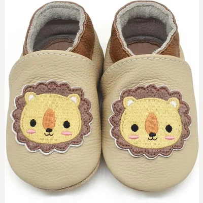 Embroidered Leather Crib Shoes by Owlowla, Lion
