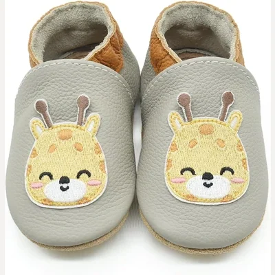Embroidered Leather Crib Shoes by Owlowla, Giraffe