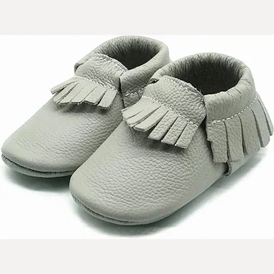 Leather Baby Moccasins by Owlowla, Light Grey