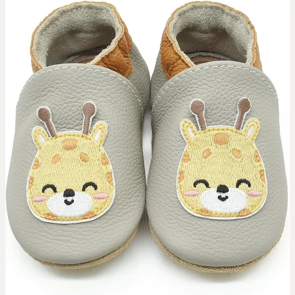 Embroidered Leather Crib Shoes by Owlowla, Giraffe