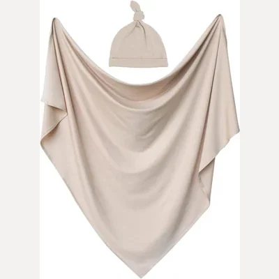 Large Swaddle Blanket and Hat Set by Owlowla, Sand